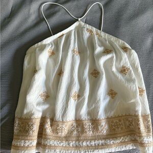 Boho White Top with Tan Embroidery